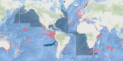 Mapa das zonas de proteção de tubarões e raias