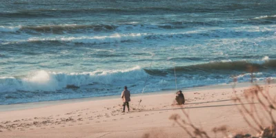 Portugal Vila do Conde Strand mit Anglern Haiangriff Blauhai Portugal praia de Vila do Conde com pescadores ataque de tubarão tubarão-azul
