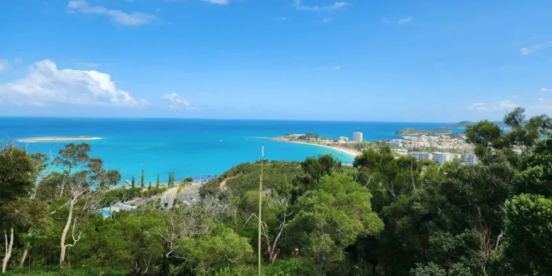 Praia com palmeiras em Nouméa, Nova Caledónia