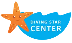 Logo do centro de mergulho Diving Star estrela-do-mar com água