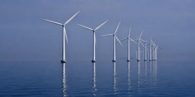 Parque eólico offshore Middelgrunden nas águas calmas do Øresund